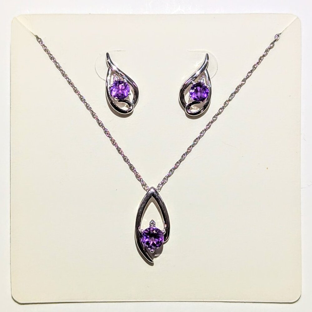 Sterling Silver Amethyst Necklace (NWT) and earrings (NW/T) Set, Feb birthstone!